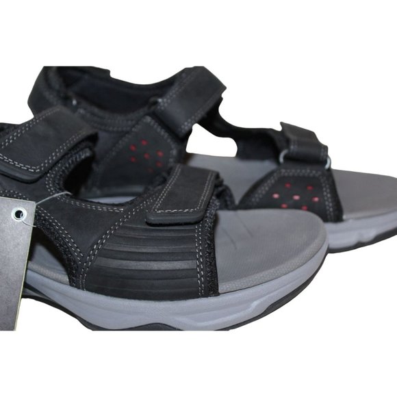 New CLARKS Mens Wave Walk / Wave Leap Black Leather SANDALS / SHOES Sz 11M